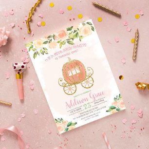 Pumpkin Floral Glitter Girl Birthday Invitation