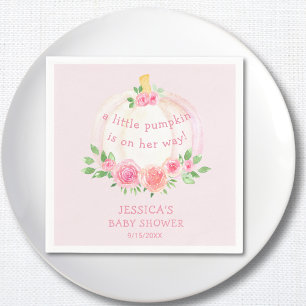 Pumpkin Floral Pink Girl's Baby Shower Napkin