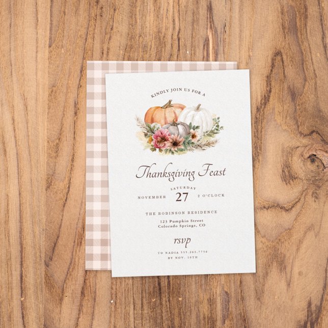 Pumpkin Floral Thanksgiving Dinner Invitation (Creator Uploaded)