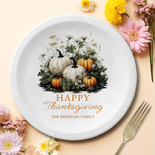 Pumpkin Floral Thanksgiving Dinner Paper Plates