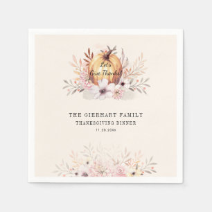 Pumpkin Floral Thanksgiving Family Paper Napkin