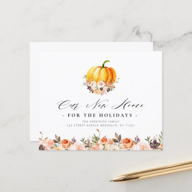 pumpkin floral thanksgiving moving announcement (Front/Back In Situ)