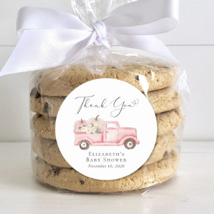 Pumpkin Floral Truck Baby Girl Shower Thank You Classic Round Sticker