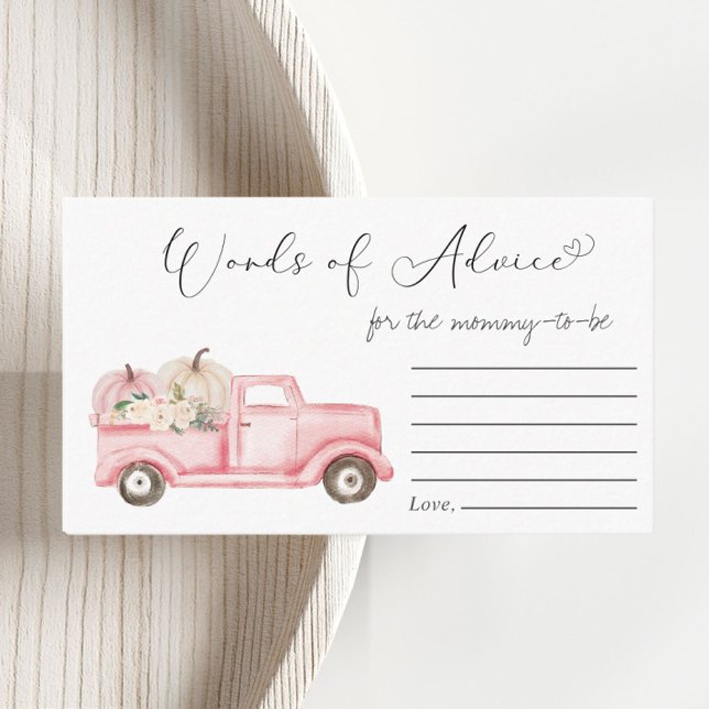 Pumpkin Floral Truck Words Of Advice Baby Shower Enclosure Card (Creator Uploaded)