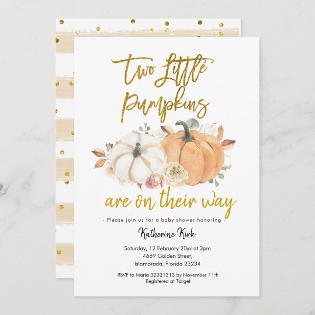 Pumpkin Floral Twins Baby Shower Invitation (Front/Back)