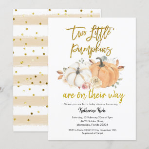Pumpkin Floral Twins Baby Shower Invitation
