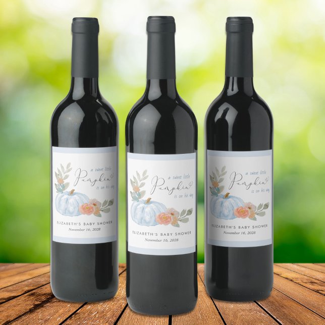 Pumpkin Floral Watercolor Baby Boy Shower Wine Label (Creator Uploaded)
