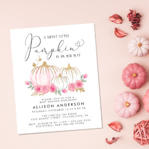 Pumpkin Floral Watercolor Baby Girl Shower Invite
