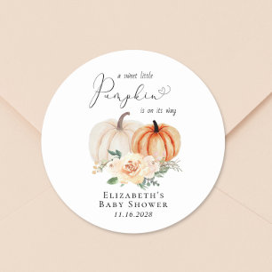 Pumpkin Floral Watercolor Baby Shower Classic Round Sticker