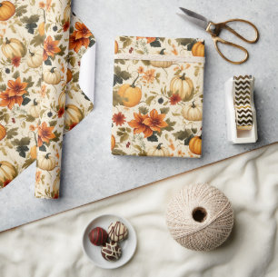 Pumpkin Floral Wrapping Paper