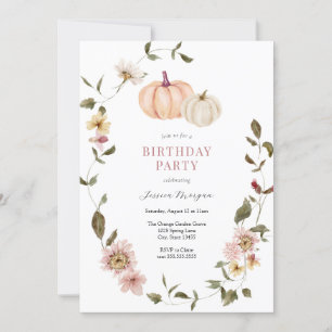 Pumpkin Floral Wreath Birthday  Invitation