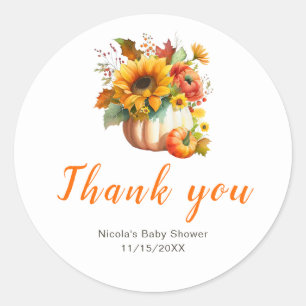 Pumpkin Flower Bouquet Baby Shower Classic Round Sticker