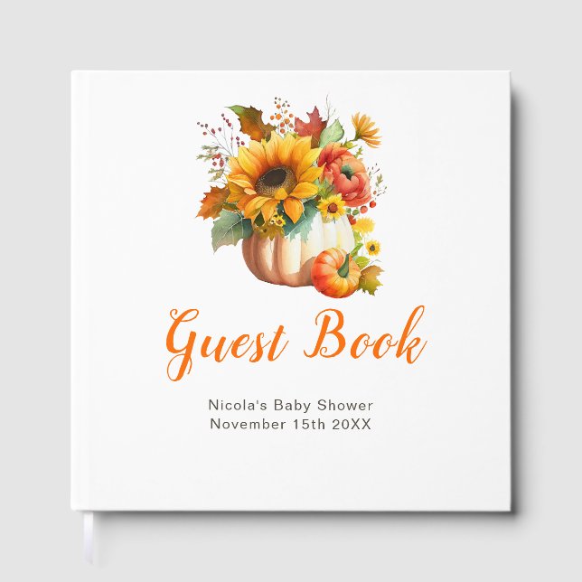 Pumpkin Flower Bouquet Baby Shower Guest Book (Front)
