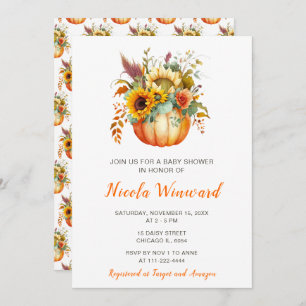 Pumpkin Flower Bouquet Baby Shower Invitation