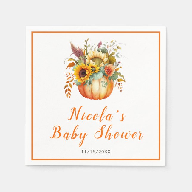 Pumpkin Flower Bouquet Baby Shower Napkin (Front)