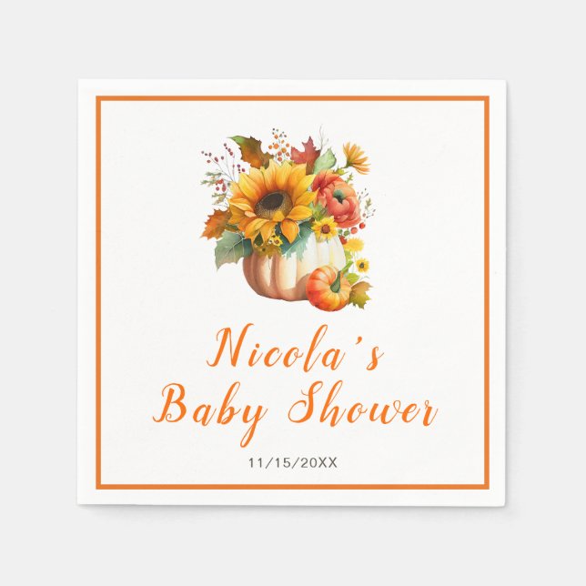 Pumpkin Flower Bouquet Baby Shower Napkin (Front)
