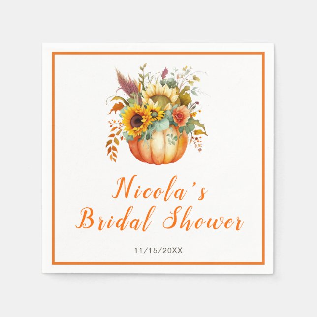 Pumpkin Flower Bouquet Bridal Shower Napkin (Front)