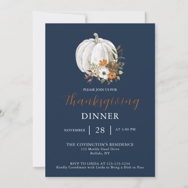 Pumpkin Flower Thanksgiving Dinner Invitation (Front)