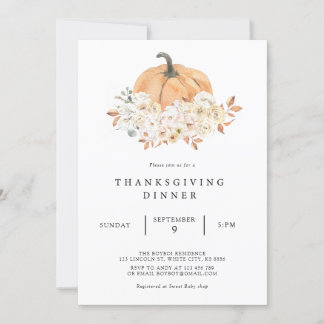 Pumpkin Flower Thanksgiving Dinner Invitation
