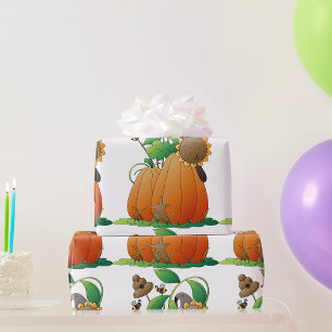 Pumpkin Flowers And Bees Wrapping Paper