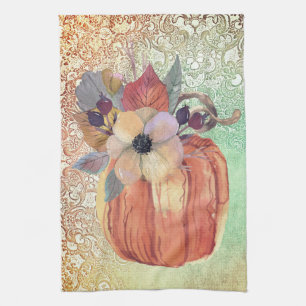 Pumpkin flowers and lace fall elegant  tea towel