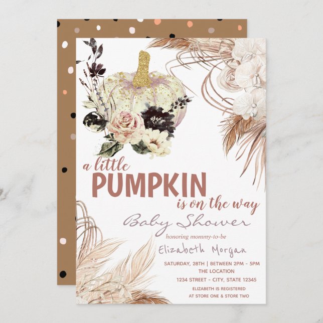 Pumpkin Flowers Pampas Grass Invitation (Front/Back)