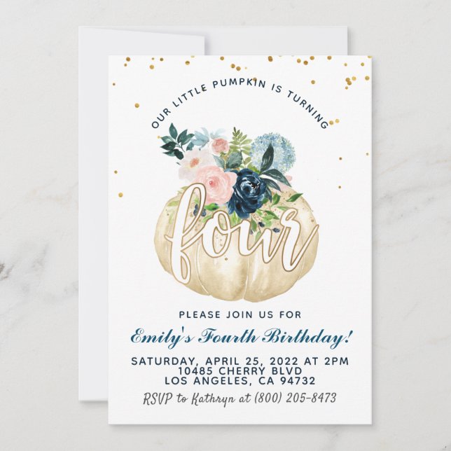 Pumpkin Fourth Birthday Invitation (Front)