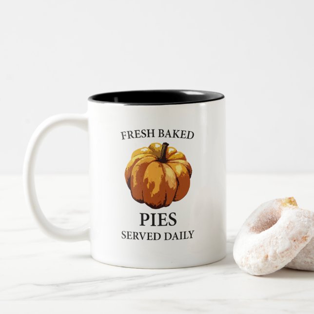 Pumpkin Fresh Baked Pies Art Two-Tone Coffee Mug (With Donut)