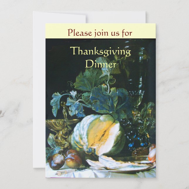 PUMPKIN , FRUITS AND GLASSWARE Thanksgiving Dinner Invitation (Front)
