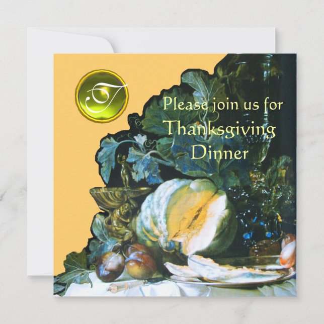 PUMPKIN ,FRUITS AND GLASSWARE Thanksgiving Dinner Invitation (Front)