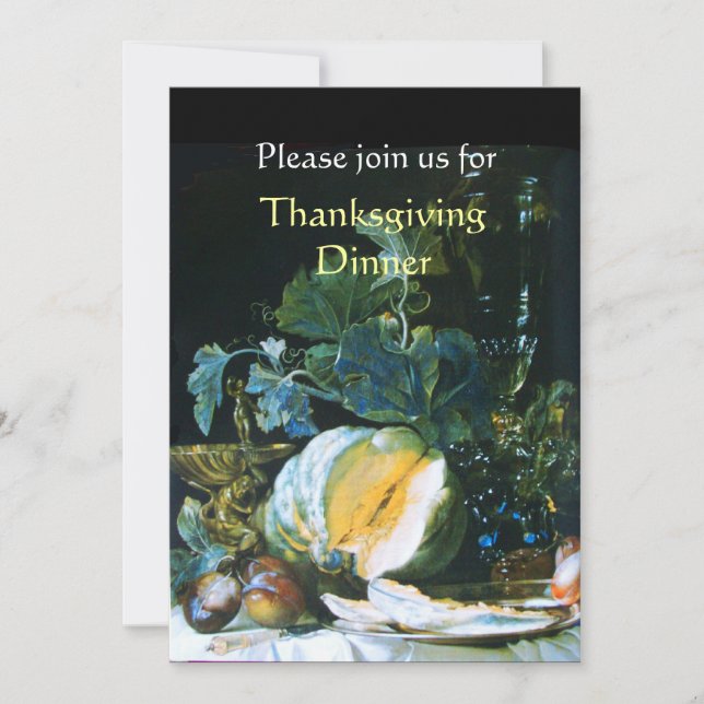 PUMPKIN , FRUITS AND GLASSWARE Thanksgiving Dinner Invitation (Front)