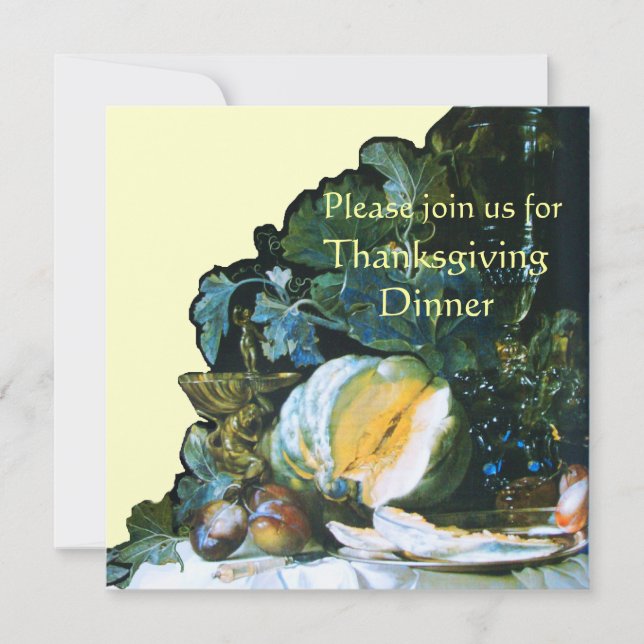 PUMPKIN ,FRUITS AND GLASSWARE Thanksgiving Dinner Invitation (Front)