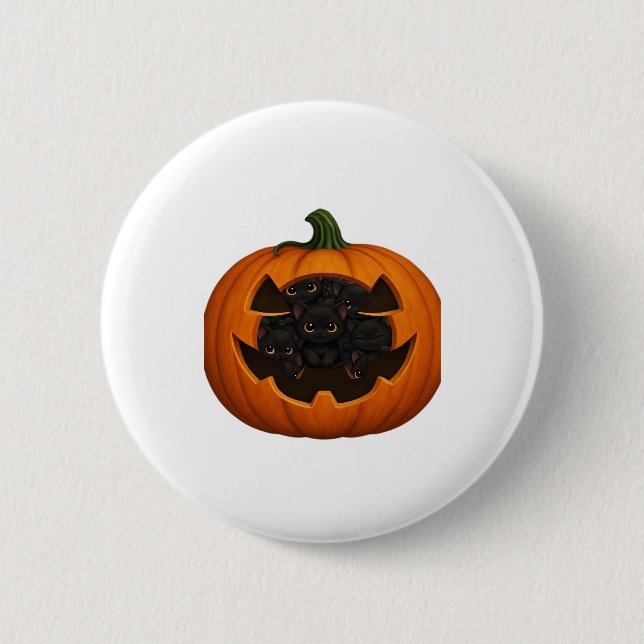 Pumpkin Full of Kittens - Cute Black Cat Halloween 6 Cm Round Badge (Front)