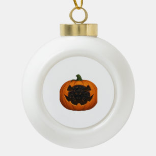 Pumpkin Full of Kittens - Cute Black Cat Halloween Ceramic Ball Christmas Ornament