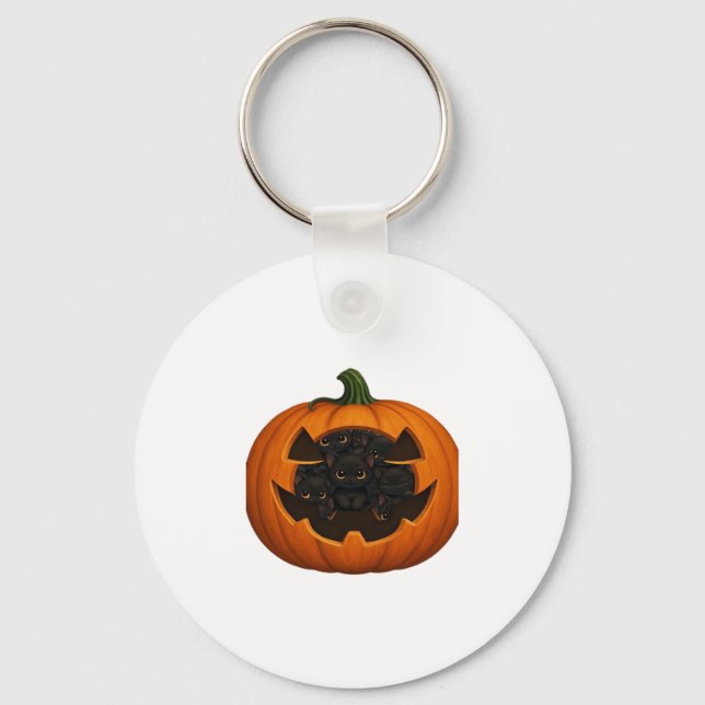 Pumpkin Full of Kittens - Cute Black Cat Halloween Key Ring (Front)