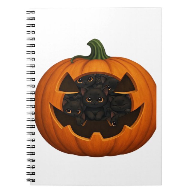 Pumpkin Full of Kittens - Cute Black Cat Halloween Notebook (Front)