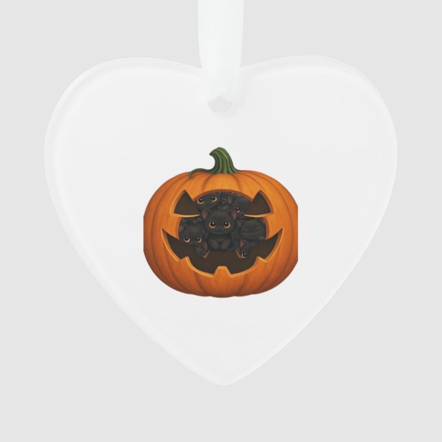 Pumpkin Full of Kittens - Cute Black Cat Halloween Ornament (Front)
