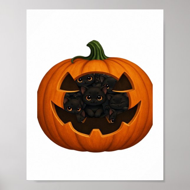 Pumpkin Full of Kittens - Cute Black Cat Halloween Poster (Front)