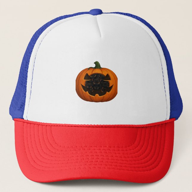 Pumpkin Full of Kittens - Cute Black Cat Halloween Trucker Hat (Front)