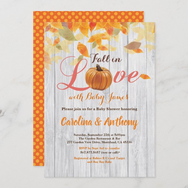 Pumpkin gender neutral baby shower invitation wood (Front/Back)