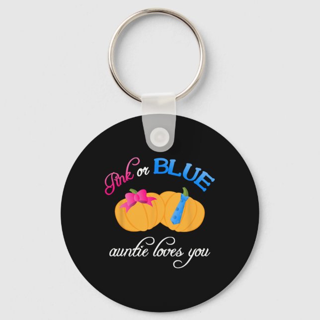 Pumpkin Gender Reveal Auntie Loves You Fall Themes Key Ring (Front)