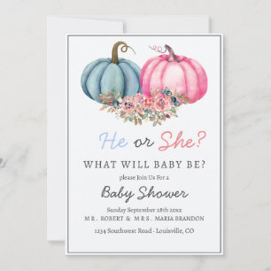 Pumpkin Gender Reveal Girl He or She Baby Shower