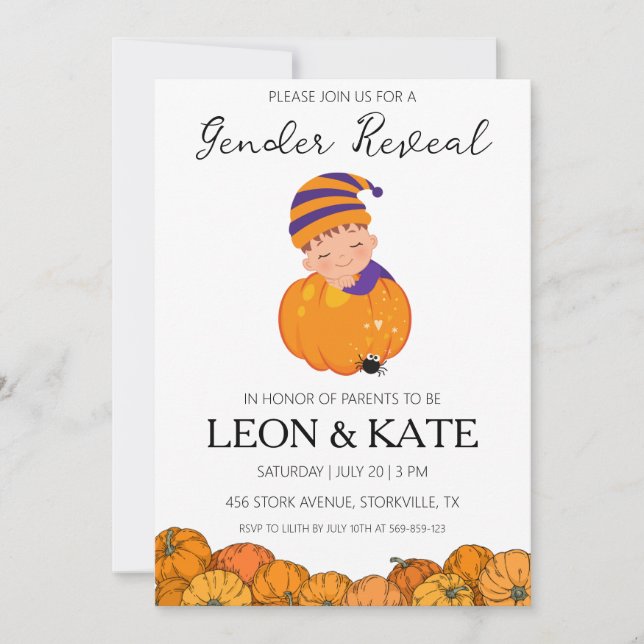 pumpkin gender reveal invitations (Front)