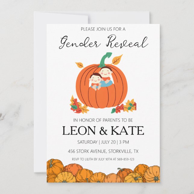 pumpkin gender reveal invitations (Front)