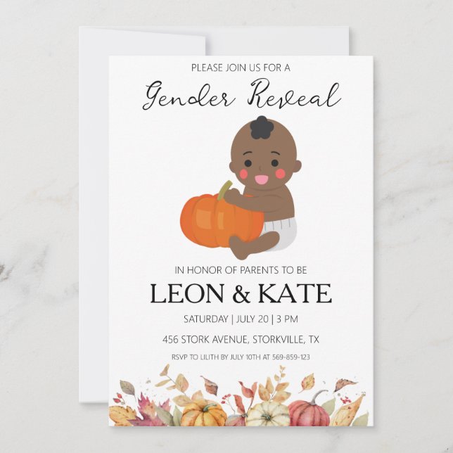 pumpkin gender reveal invitations (Front)