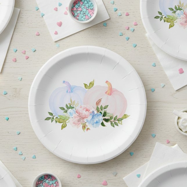 Pumpkin Gender reveal Pink Blue Autumn Paper Plate (Creator Uploaded)