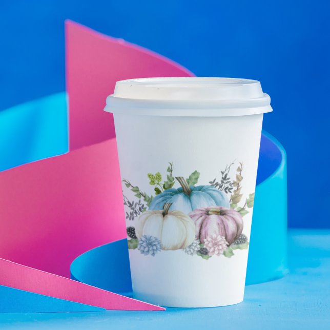 Pumpkin Gender reveal Pink Blue Pumpkins Paper Cups (Creator Uploaded)