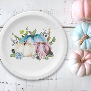 Pumpkin Gender reveal Pink Blue Pumpkins Paper Plate
