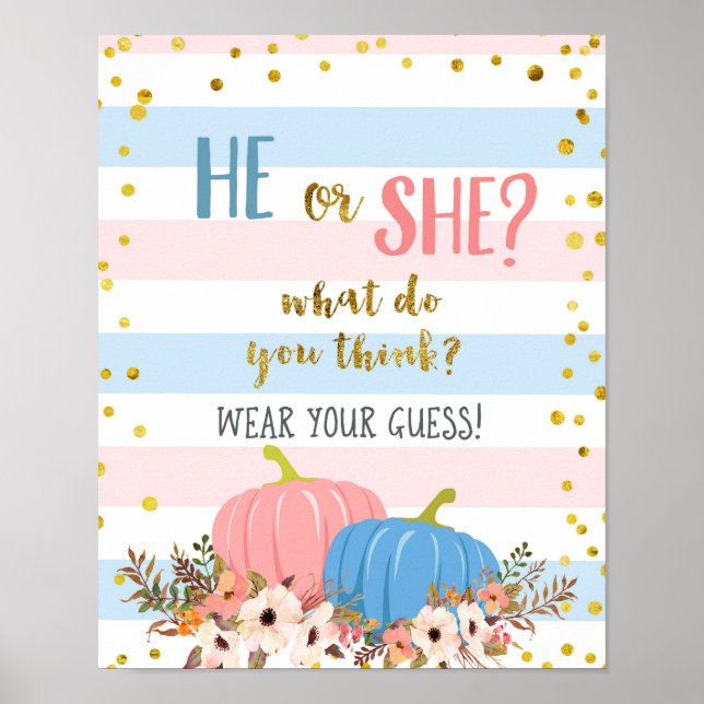 Pumpkin Gender Reveal Poster Wear Your Guess (Front)