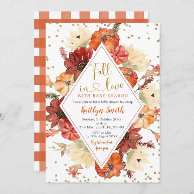 Pumpkin Geometric Fall in Love Baby Shower Invitation (Front/Back)